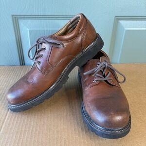 Bass‎ Mens Brown Leather Lace Up Oxford Shoes Lug Sole Round Toe Dress Casual